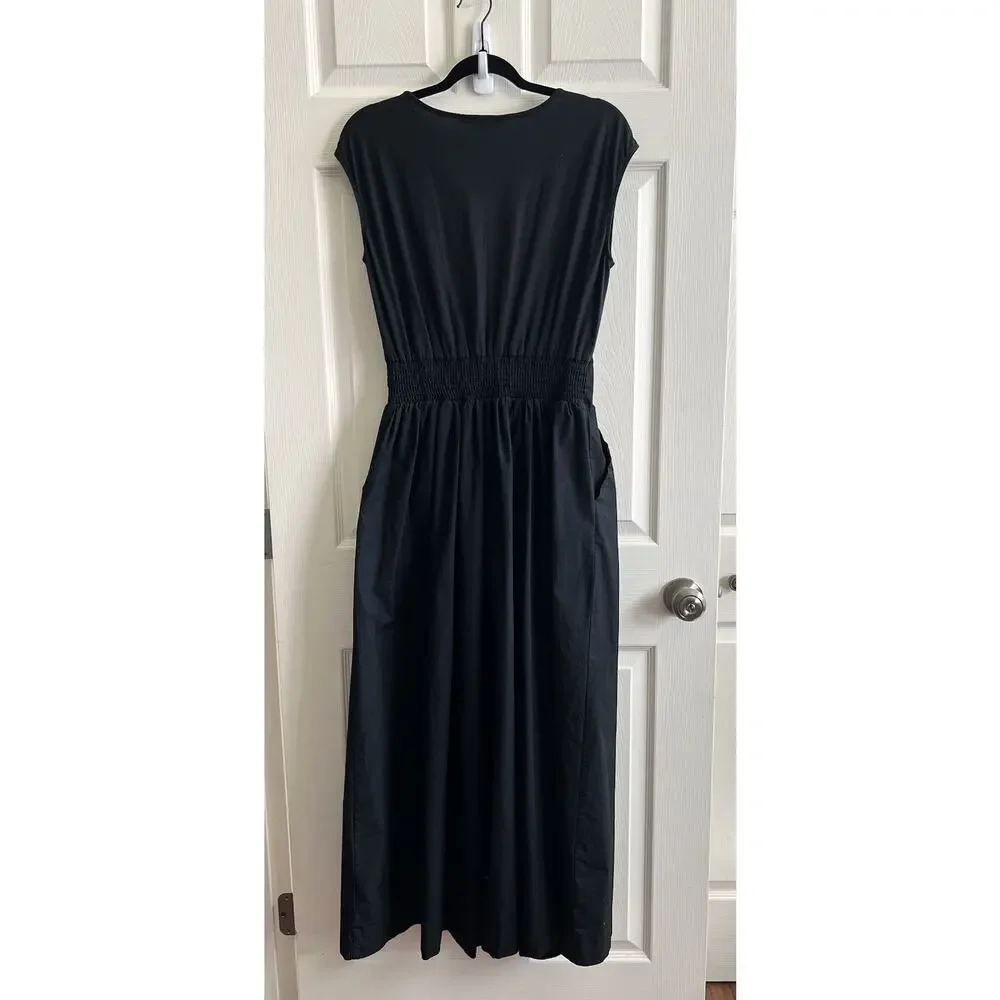 BANANA REPUBLIC Women's Black Organic 100% Cotton V Neck Midi Dress Sz M - Picture 6 of 12